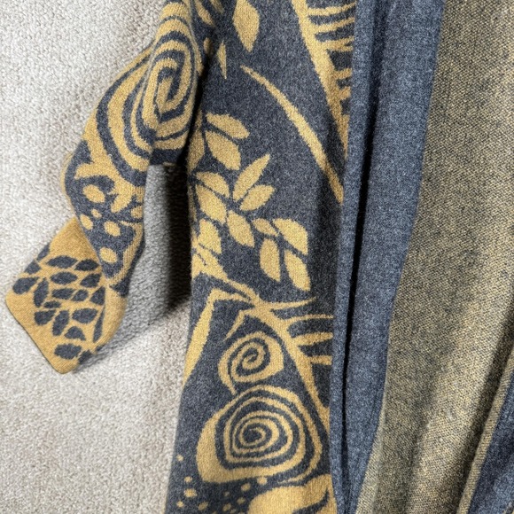 Icelandic Design Sweater Womens Small Gray Mustard Wool Blend Cardigan Coatigan - Picture 7 of 10